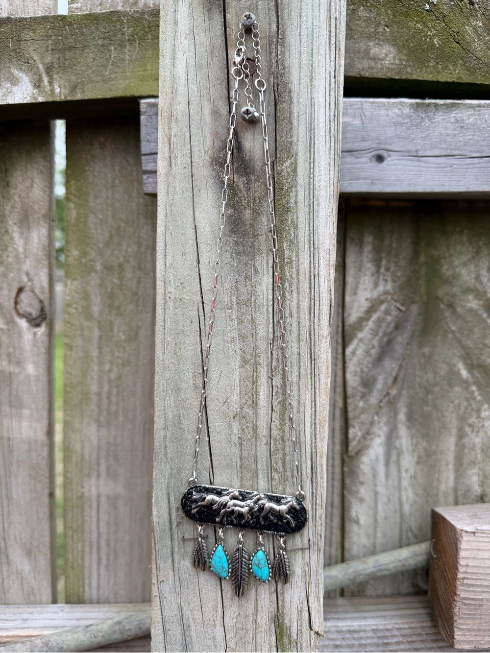 Turquoise Feather Drop Pendant Necklace